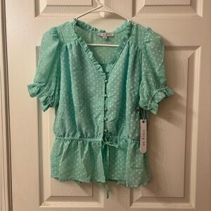 Mint Ruffle Peplum Blouse